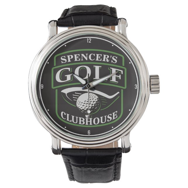 Golfer ADD NAMN Pro Golf Player Klubb Clubhouse Armbandsur (Framsida)