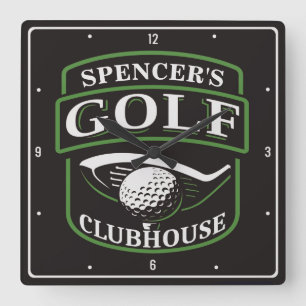 Golfer ADD NAMN Pro Golf Player Klubb Clubhouse Fyrkantig Klocka