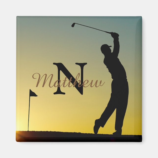 Golfer at Sunset Personalized Magnet (Framsidan)
