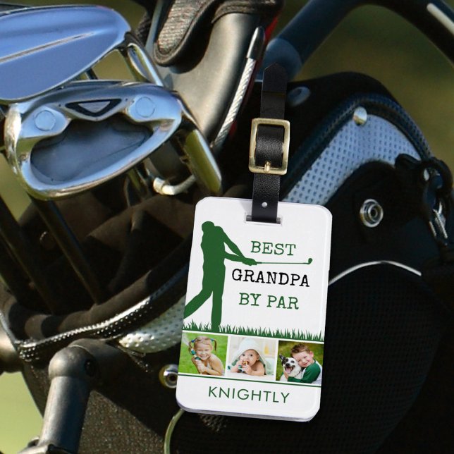 Golfer BEST GRANDPA BY PAR 3 Photo Personlig Bagagebricka (Skapare uppladdad)