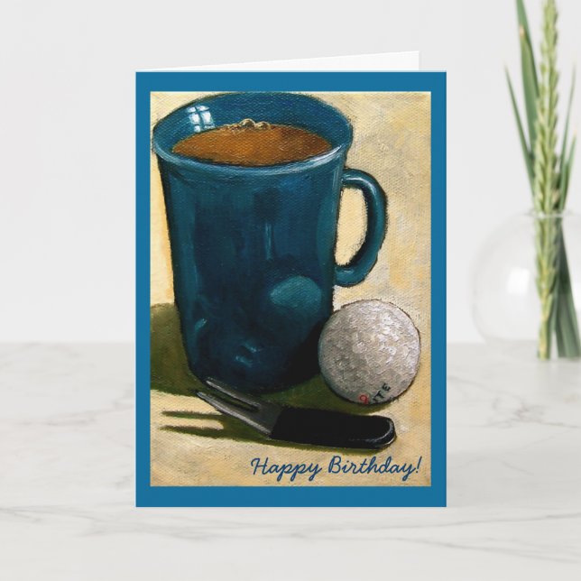 Golfer Birthday: Painting of Golf Boll, Mugg, etc. Kort (Framsida)