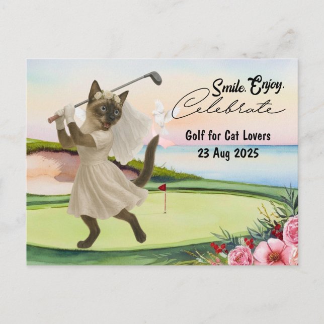 Golfer Bride Bröllop Bachelorette for Cat lovers Vykort (Framsida)