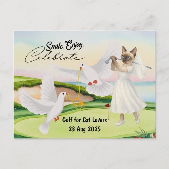 Golfer Bride Bröllop Bachelorette for Cat lovers Vykort (Framsida)
