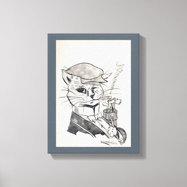 Golfer Cat, Louis Wain Canvastryck (Framsida)