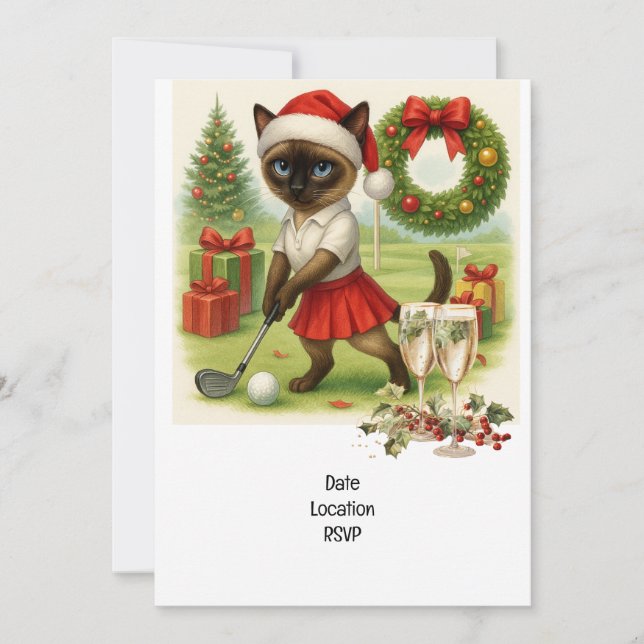 Golfer Cat på jultomten Inbjudningar (Framsida)