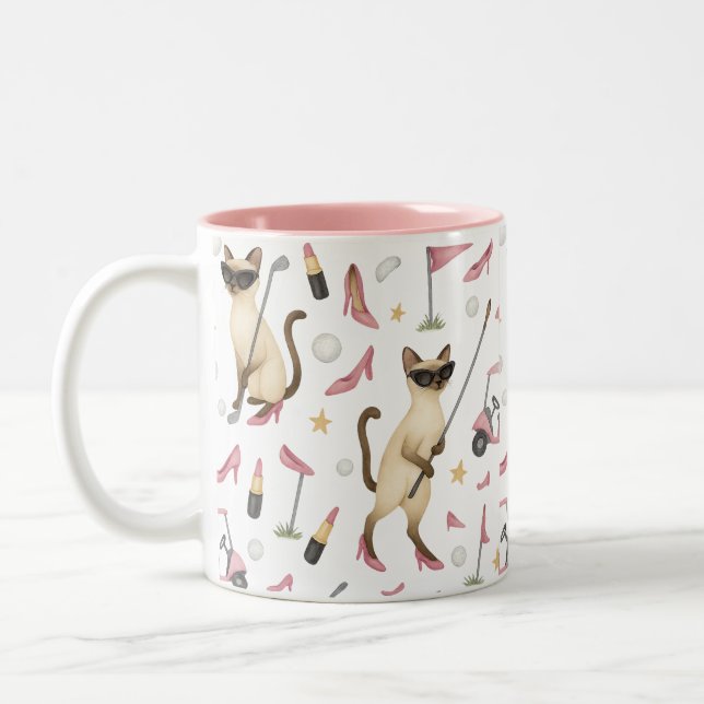 Golfer Cat Sängvätningsparty i rosa tema Två-Tonad Mugg (Vänster)