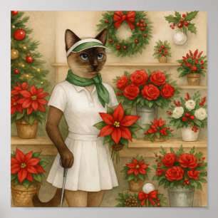 Golfer Cat Woman-jultema för djurälskare Poster