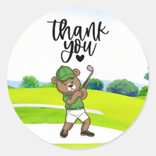 Golfer Cute Animal med järn på golfbana Runt Klistermärke