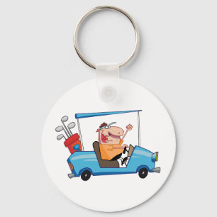 Golfer-drifts-golf-cart Nyckelring