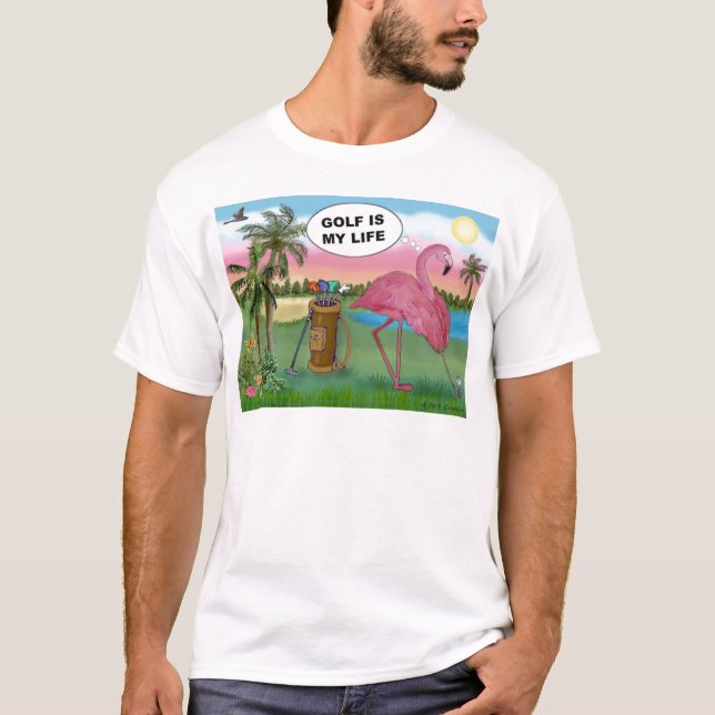 Golfer Flamingo - Golf är mitt liv T Shirt (Framsida)