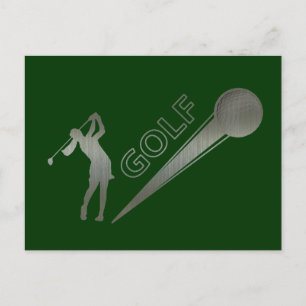 Golfer från Metallic dam som slår golf boll Vykort