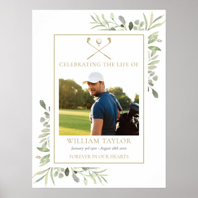 Golfer Funeral Celebration Of Life Photo Poster (Framsidan)