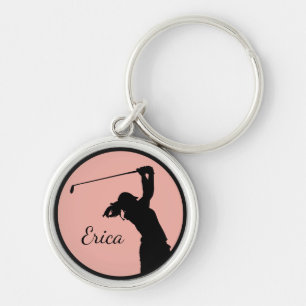 Golfer Girl Golfing Personlig Golf Rund Silverfärgad Nyckelring