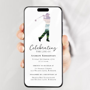 Golfer Golf Course Funeral Digital Evite Inbjudningar