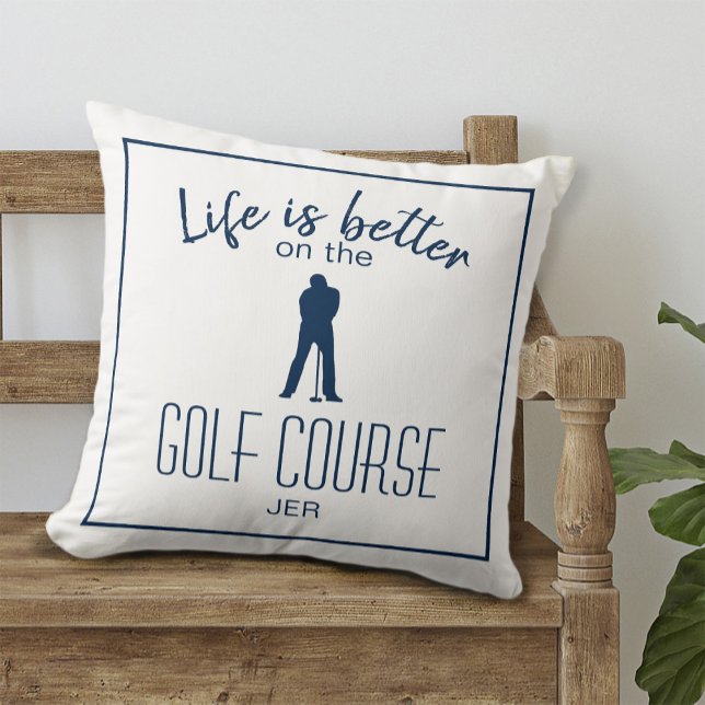Golfer Golf Course Quote Monogrammed White Blue Kudde (Golfer Golf Course Quote Monogrammed White Blue Throw Pillow)