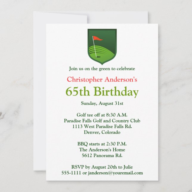 Golfer Golf Golfing 65e Birthday-inbjudan Inbjudningar (Framsida)