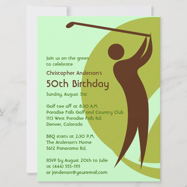 Golfer Golf Golfing Grönt Brown 50:e födelsedagen Inbjudningar (Framsida)