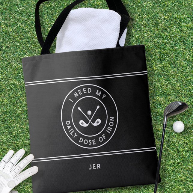 Golfer Golf Järn Humor Funny Modern Black White Tygkasse (Cute golf tote is a unique custom useful gift for golfers!
)