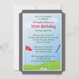Golfer Golfing Boll och Flagga 30års födelsedag Inbjudningar