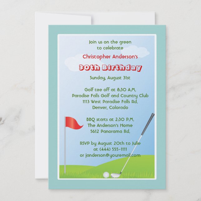 Golfer Golfing Boll och Flagga 30års födelsedag Inbjudningar (Framsida)