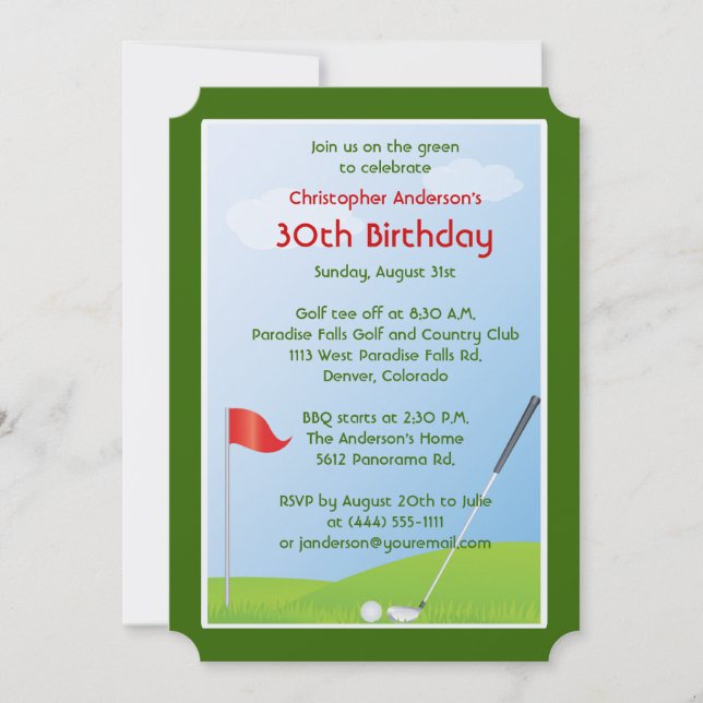 Golfer Golfing Boll och Flagga 30års födelsedag Inbjudningar (Framsida)