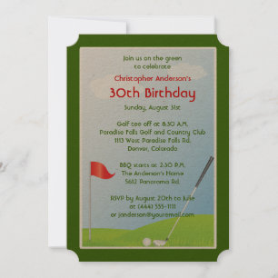 Golfer Golfing Boll och Flagga 30års födelsedag Inbjudningar
