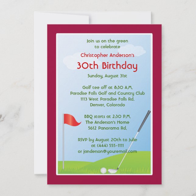 Golfer Golfing Boll och Flagga 30års födelsedag Inbjudningar (Framsida)