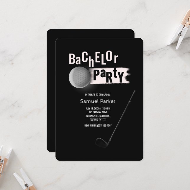 Golfer groom Golf Bachelor Party Birthday Par-Tee Inbjudningar (Fram/Back In Situ)