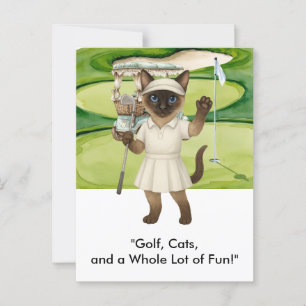 Golfer håller på att lägga grönt på siamesiska kat vykort