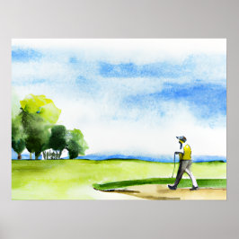 Golfer i golfbanans vattenfärg poster