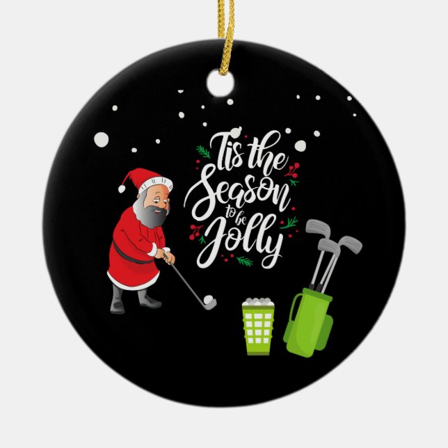 Golfer Jultomten är golfspelare under snö-julen Julgransprydnad Keramik (Framsidan)