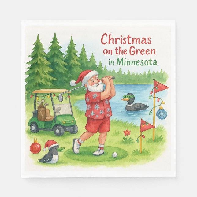 Golfer Jultomten Golfing i Minnesota på Grönt Pappersservett (Framsidan)