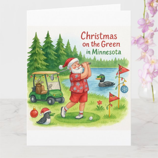Golfer Jultomten Golfing in Minnesota Sjö view Kort (Orkide)