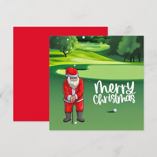 Golfer Jultomten golfing på grönten på jul (Fram/baksida)
