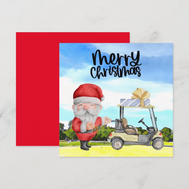 Golfer Jultomten golfing på grönten på jul (Fram/baksida)