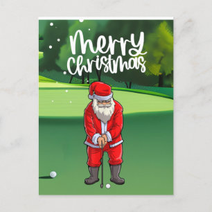Golfer Jultomten golfing på grönten på jul Vykort
