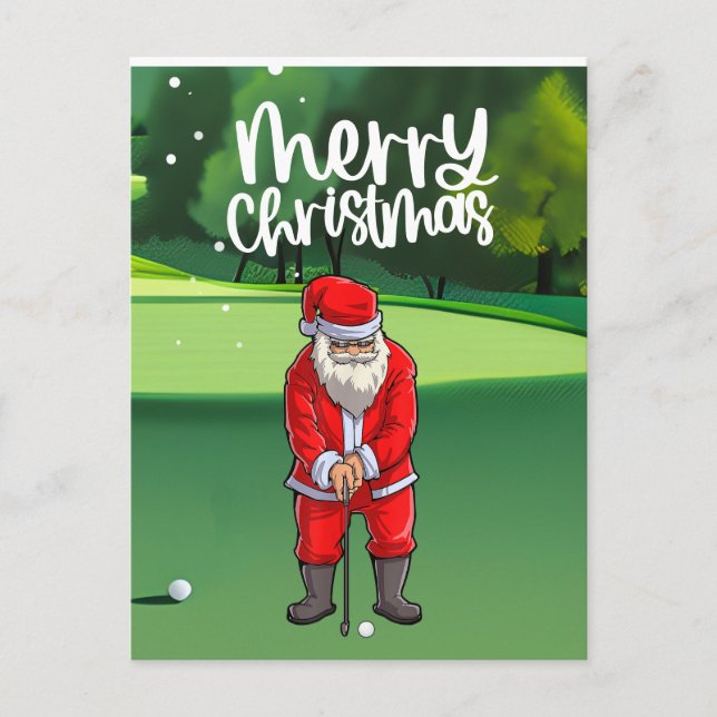 Golfer Jultomten golfing på grönten på jul Vykort (Framsida)