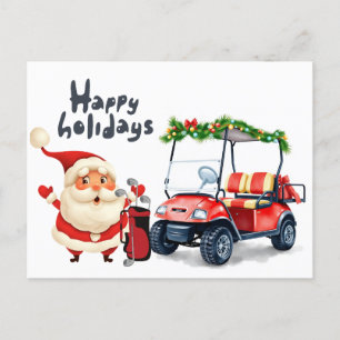 Golfer Jultomten med golfvagn till jul Helg Vykort