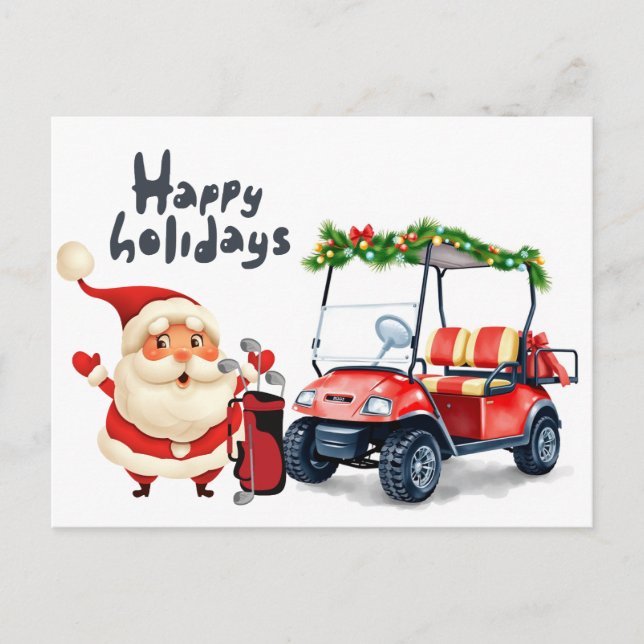 Golfer Jultomten med golfvagn till jul Helg Vykort (Framsida)