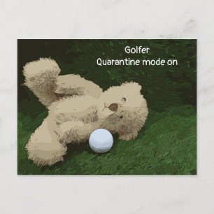 Golfer karantänläge på nalle och golf boll vykort