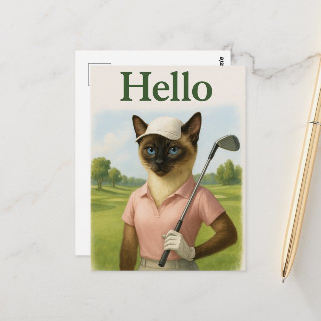 Golfer-kvinna med Hej Text på Grönt Vykort (Fram/Back In Situ)