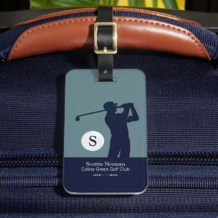 Golfer Man med Golf Klubb blue Bagagebricka