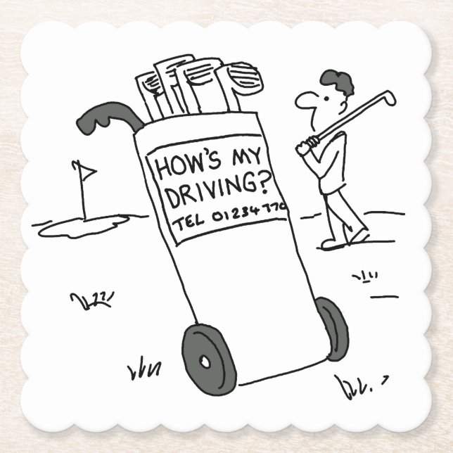 Golfer med skylt: Hur går det med min körning? Fun Underlägg Papper (Framsida)