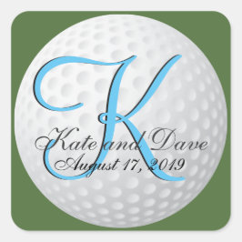 Golfer Monogram Elegant Golf 3d Wedding Favor Fyrkantigt Klistermärke