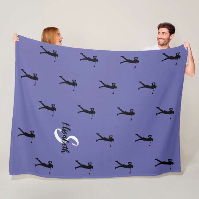 Golfer Mönster Monogram Namn Initial Periwinkle Fleecefilt (På plats)