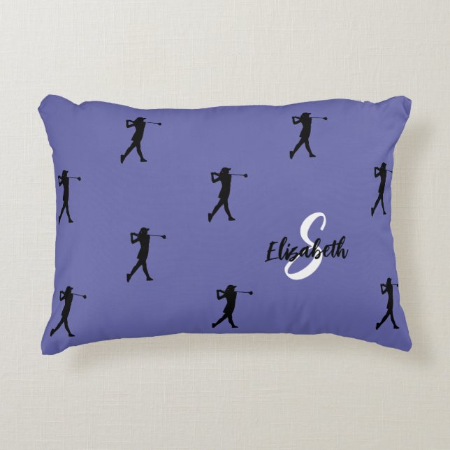 Golfer Mönster Monogrammed Golf Sports Periwinkle Prydnadskudde (Framsidan)