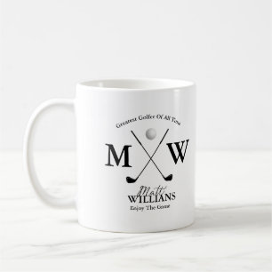 Golfer Namn Black Monogram på White Kaffemugg