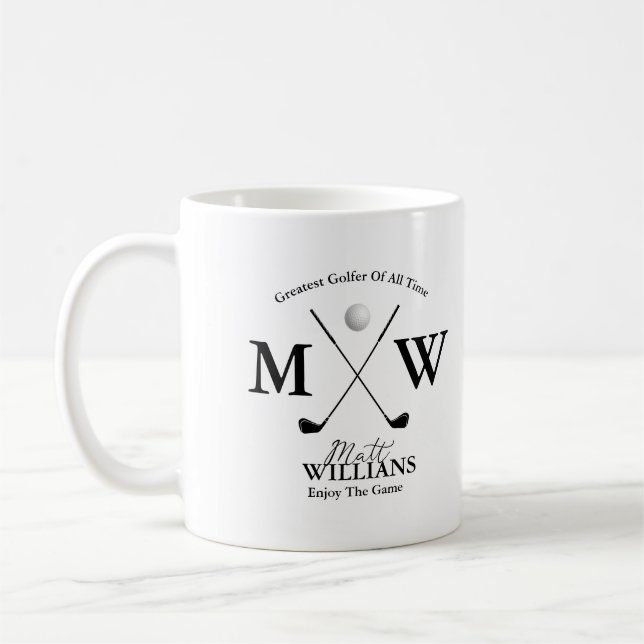 Golfer Namn Black Monogram på White Kaffemugg (Vänster)