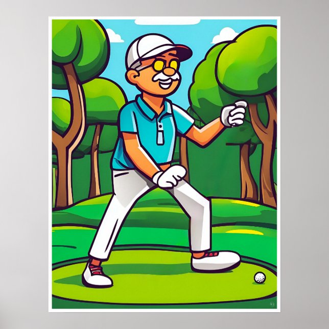 Golfer och hittad Boll - utskrift av golfkonst Poster (Framsidan)