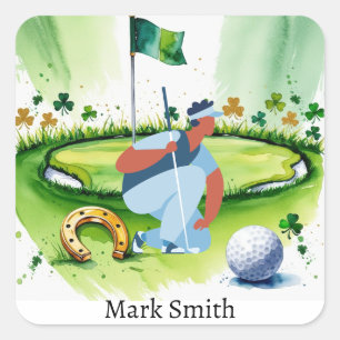 GOLFER på Golf Course St. Patrick's Day Fyrkantigt Klistermärke